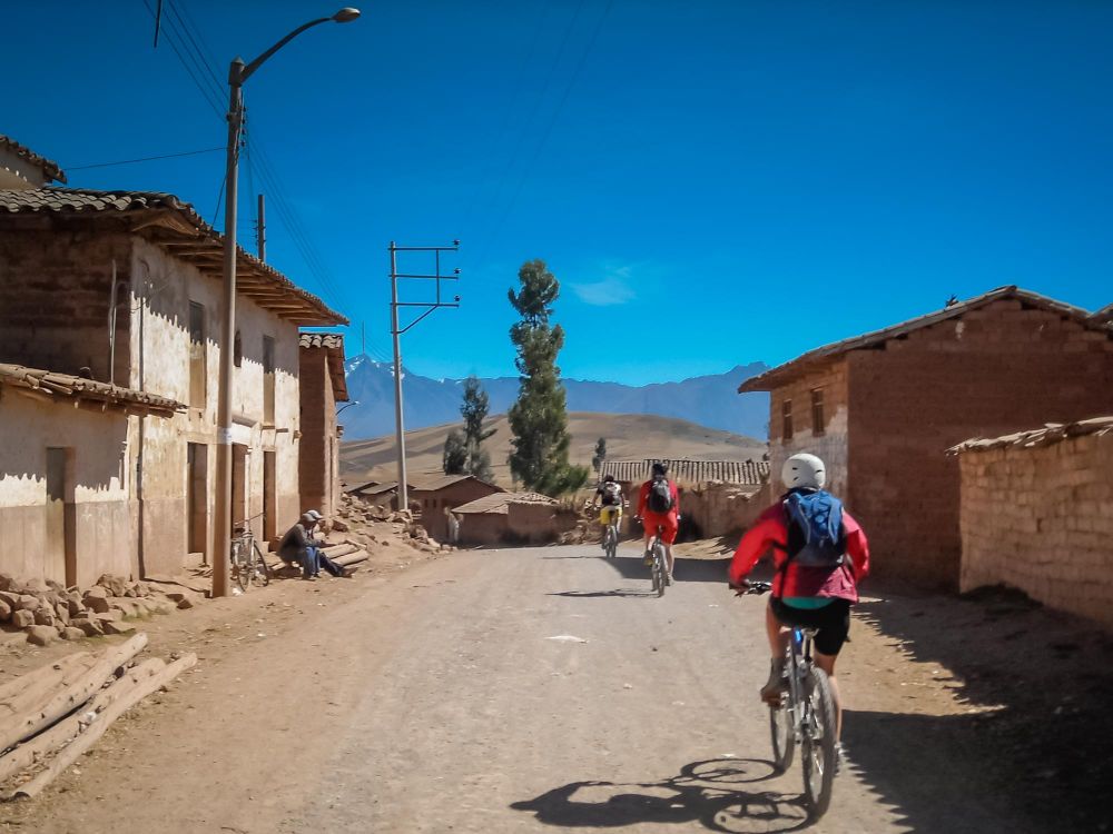 Biking through rural, small town Peru