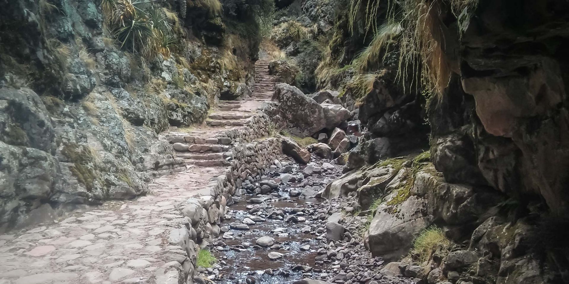 Section of paved gorge path on the 2 day inca trail