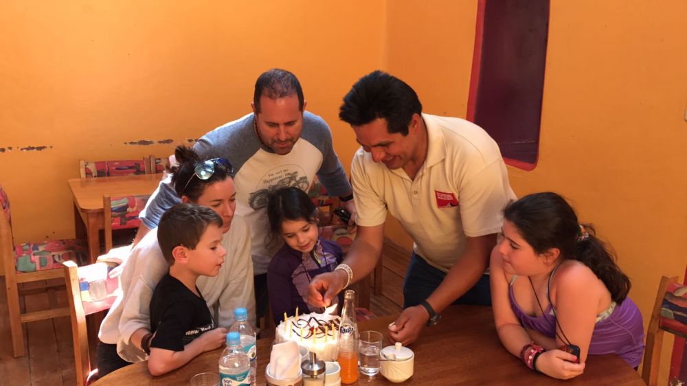 Celebrating Josh from Chicago's eighth birthday in Pisac, Peru