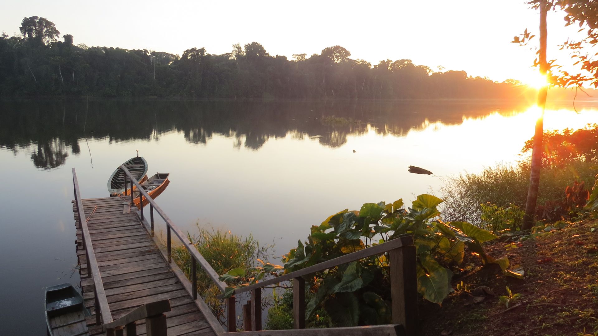 Sunrise over the river on our Amazon jungle trip