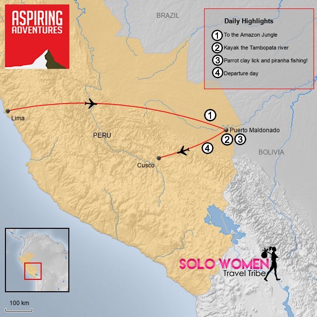 Map of the 4-day Peru jungle trip